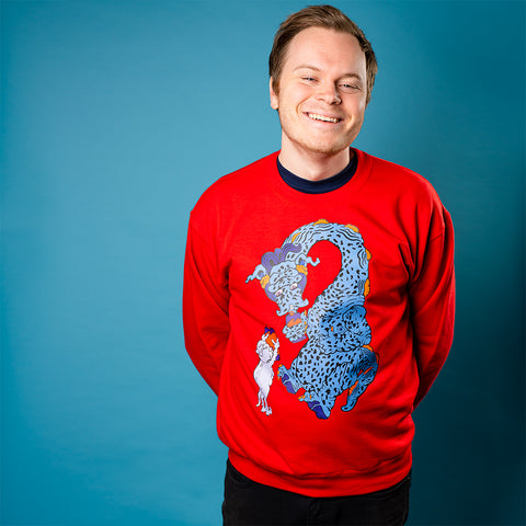 A Friend In Need. Buy this red soft and comfy crewneck sweatshirt featuring weird and original artwork from Danica Daydreams.