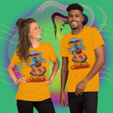 Cosmic Disco. Buy this gold soft graphic tee shirt featuring weird and original artwork from Danica Daydreams.