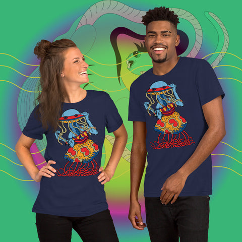 Cosmic Disco. Buy this navy soft graphic tee shirt featuring weird and original artwork from Danica Daydreams.