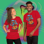 Cosmic Disco. Buy this red soft graphic tee shirt featuring weird and original artwork from Danica Daydreams.