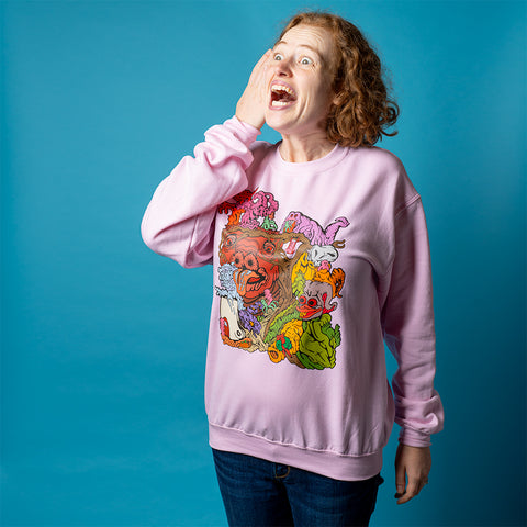 Peculiar Path. Buy this pink soft and comfy crewneck sweatshirt featuring weird and original artwork from Danica Daydreams.