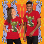Overtaken. Buy this red soft graphic tee shirt featuring weird and original artwork from Danica Daydreams.