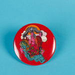 Red Snail Gardens Art Pin Button By Danica Daydreams On A Blue Background