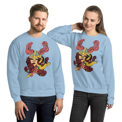 Warrior Empress. Buy this light blue soft and comfy crewneck sweatshirt featuring original artwork from Danica Daydreams.