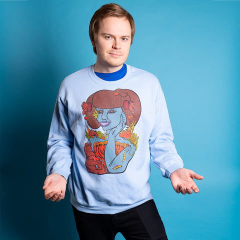 The Great Apple Harvest. Buy this light blue soft and comfy crewneck sweatshirt featuring weird and original artwork from Danica Daydreams.